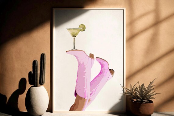 Pink Cowgirl Margarita Coquette Poster Printrodeo Preppy Western Wall Art Boots