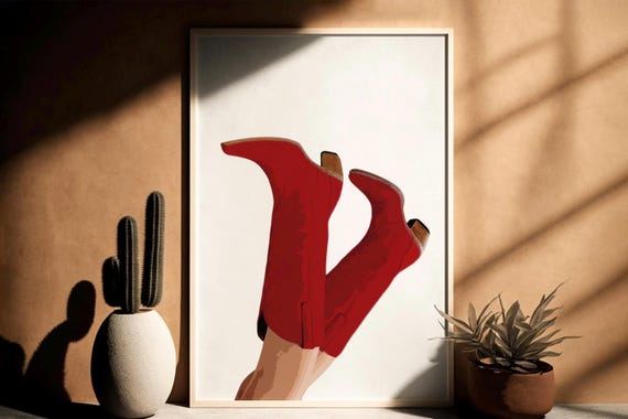 Red Cowgirl Boots Coquette Poster Western Print Rodeo Poster Preppy Western Wall Art Red Cowgirl Boots Bottoms Up