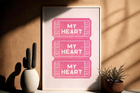 My Heart Pink Vintage Ticket Stub Romantic Valentine Print Gift