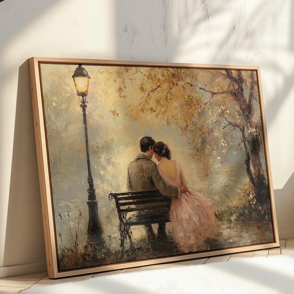Romantic Couple On Park Bench, Bedroom Decor