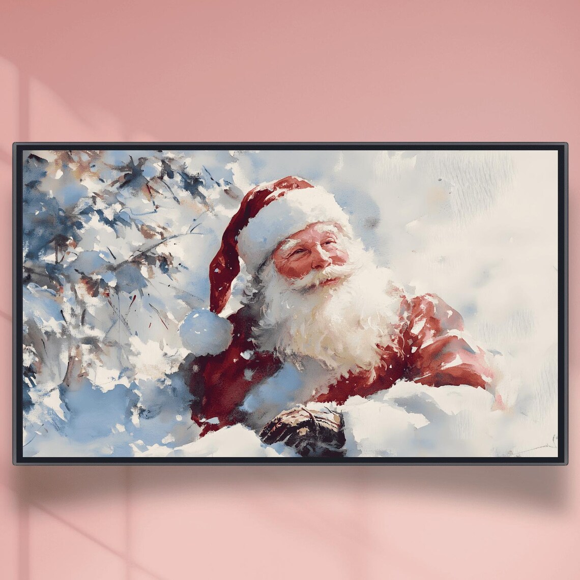 Laughing Santa Claus Waist Deep In Snow Winter Watercolor Poster