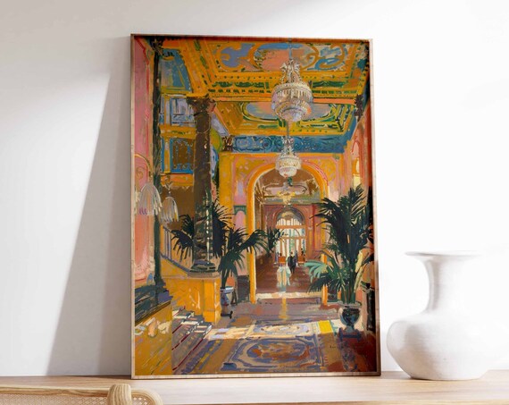 Golden Casino Lobby Columns Chandeliers Grand Interior Art Poster