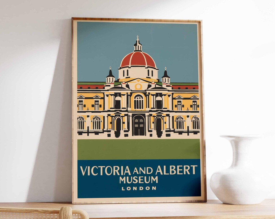 Victoria and Albert Museum London Red Dome Retro Travel Poster