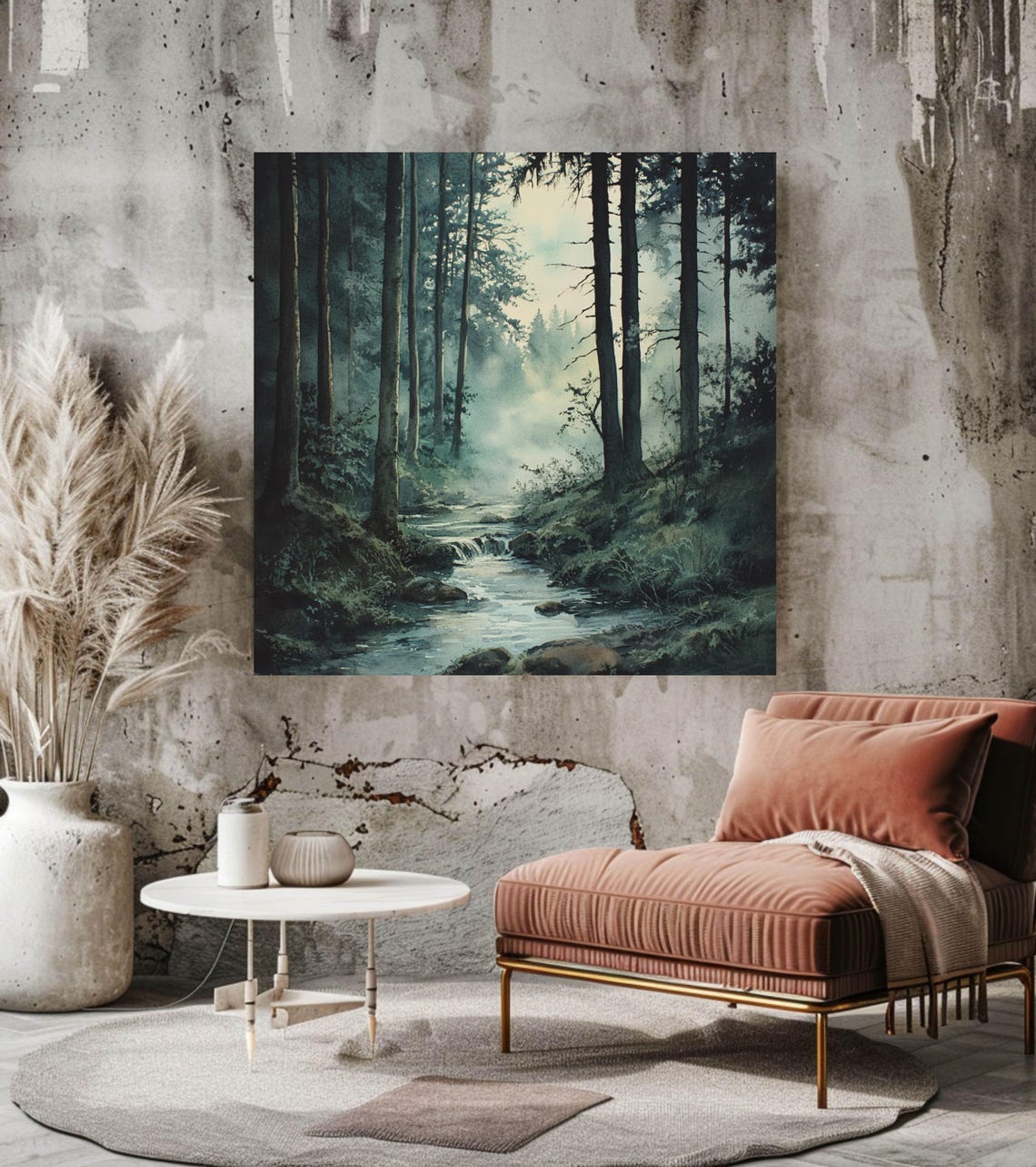 Misty Forest Stream Wall Art Forest Wall Art Ready To Hang Decor Large Nature Art Green Wall Art Above Bed Art - Image 3