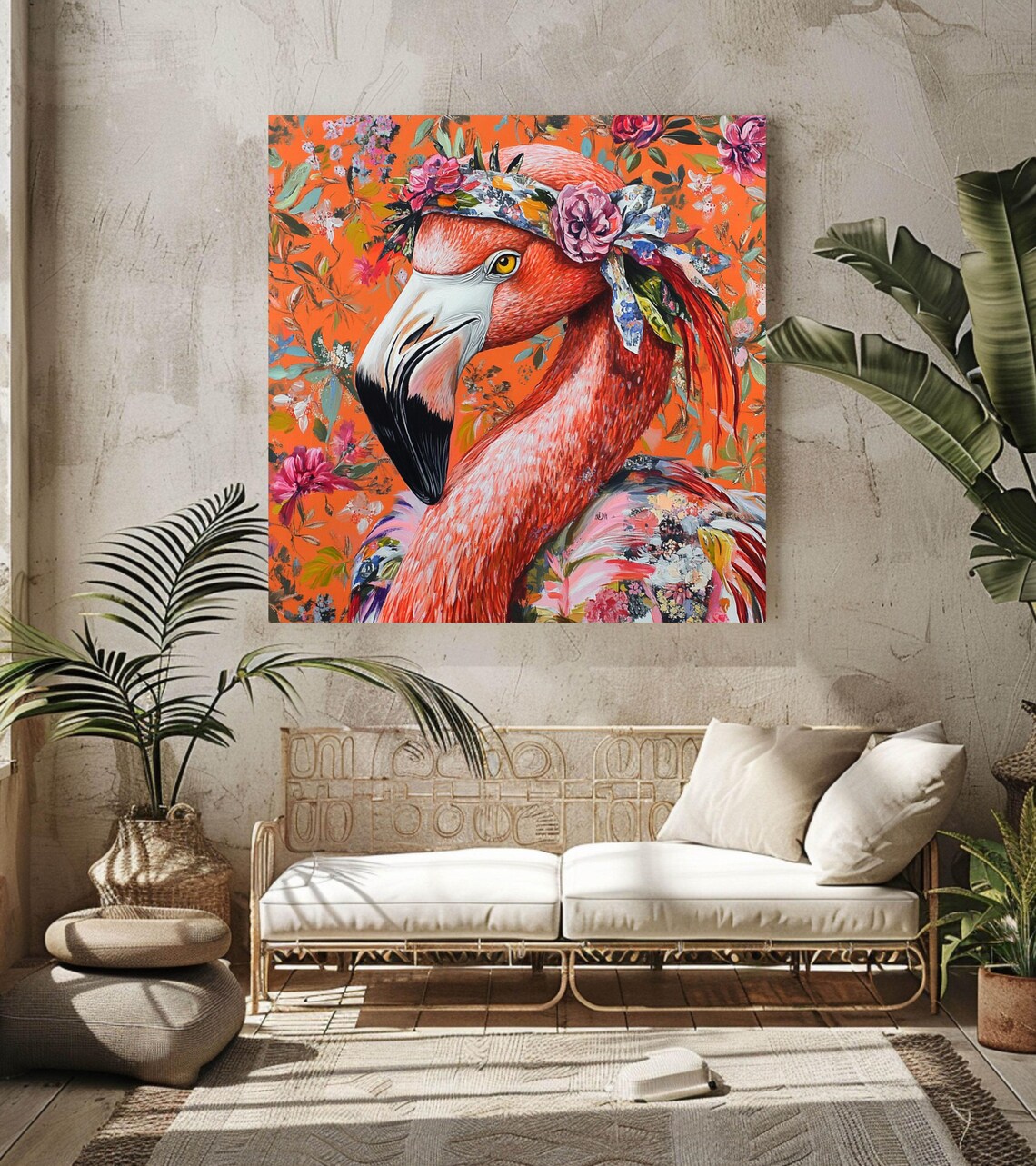 Floral Flamingo Art Print, Trendy Home Decor - Image 2