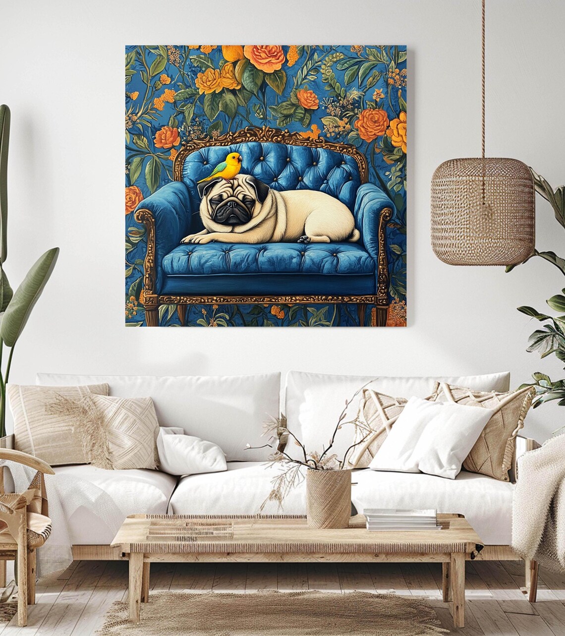 Sleeping Pug, Maximalist Floral Background Poster - Image 2