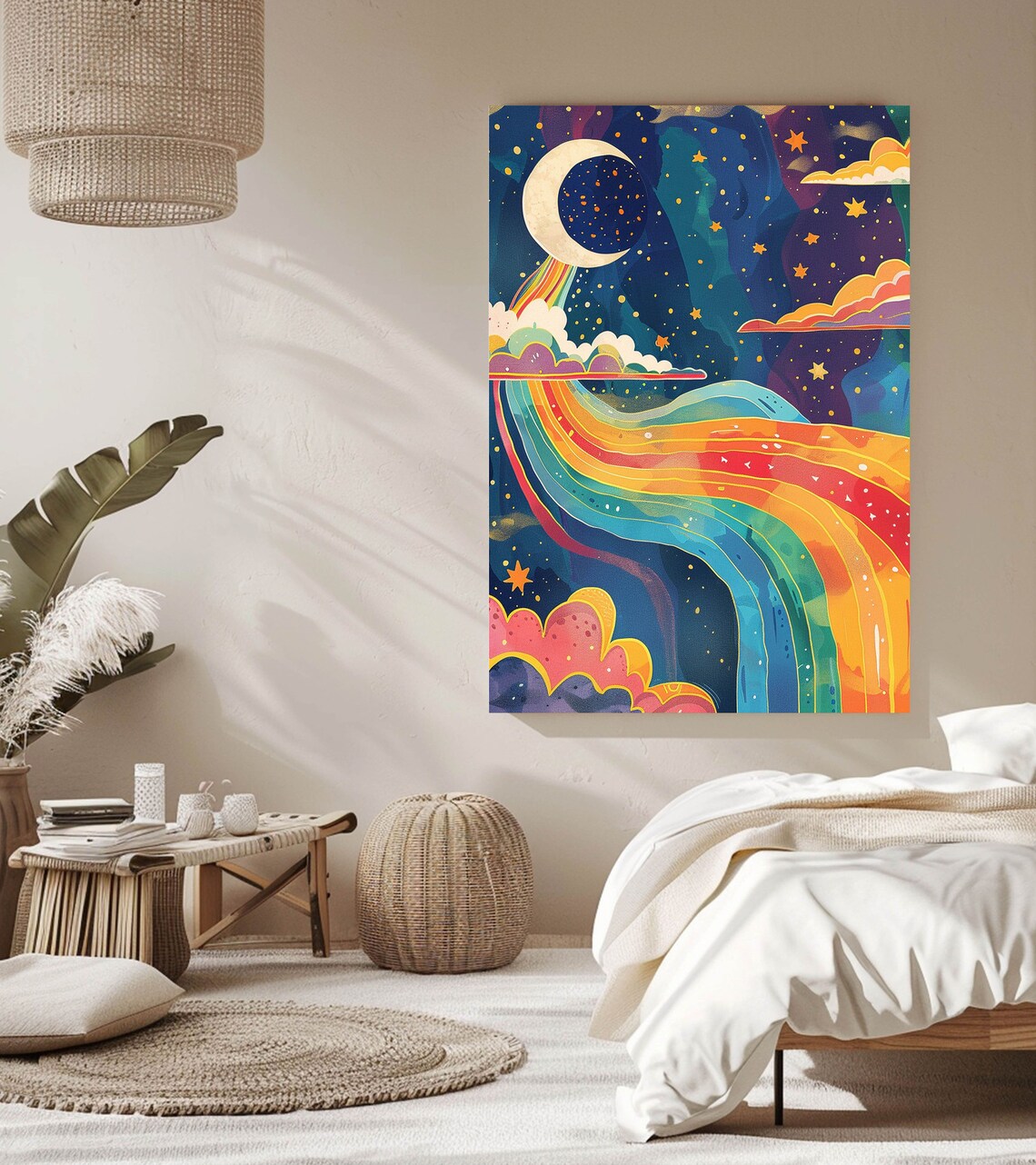 Whimsical Rainbow Sky Boho Celestial Moon Stars - Image 2