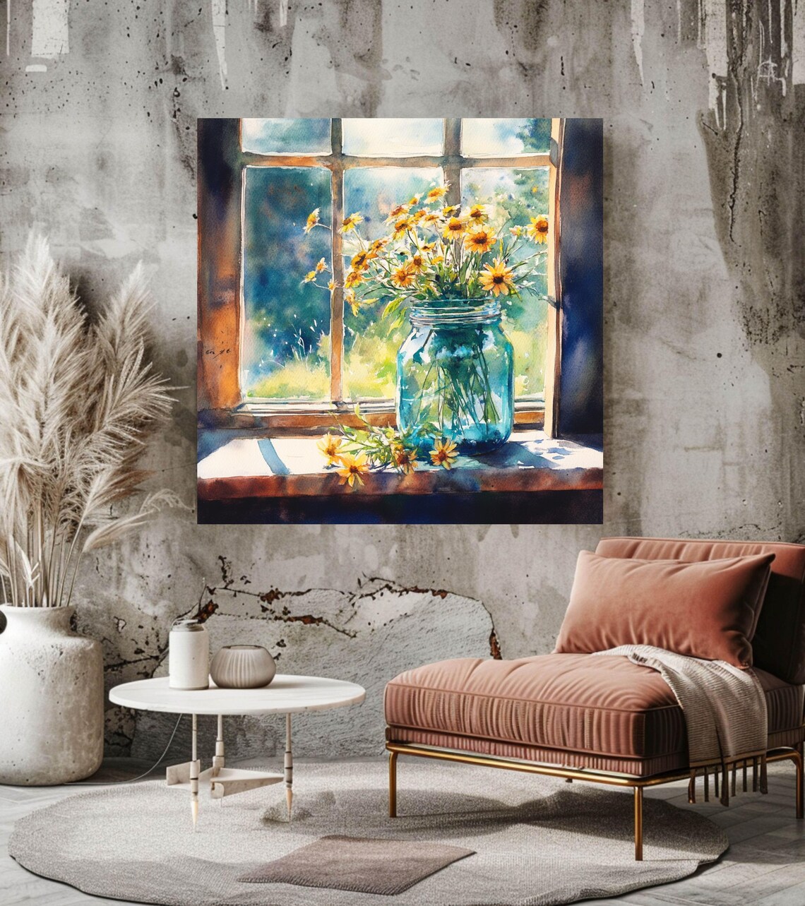 Wildflowers Jar On A Sunny Window, Vintage Boho Art Print - Image 3