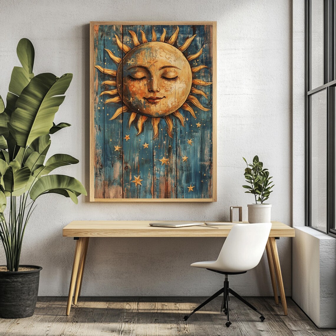 Celestial Sun And Stars Vintage Boho Sky Art - Image 3