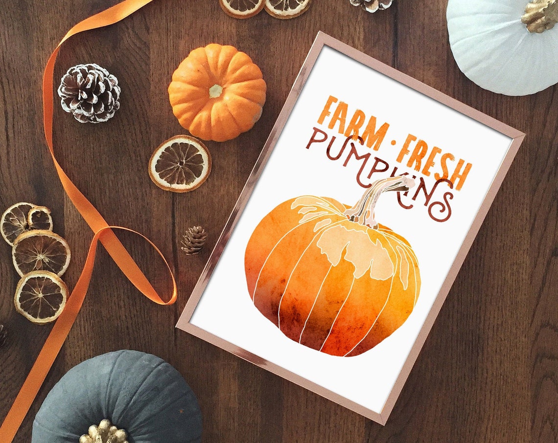 Farm Fresh Pumpkins Fall Watercolor Pumpkin Autumn Wall Poster