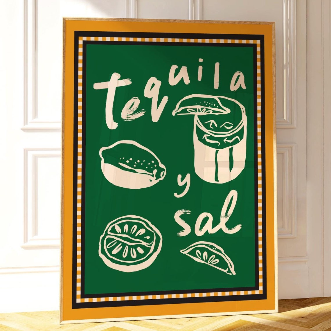 Tequila Y Sal Green Cocktail Bar Cart Chalkboard Style Poster