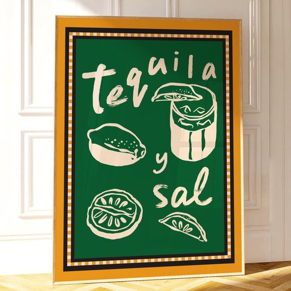 Tequila Y Sal Green Art Print Unframed Bold Vibrant Colourful Drinks Poster Kitchenliving Room Wall Art