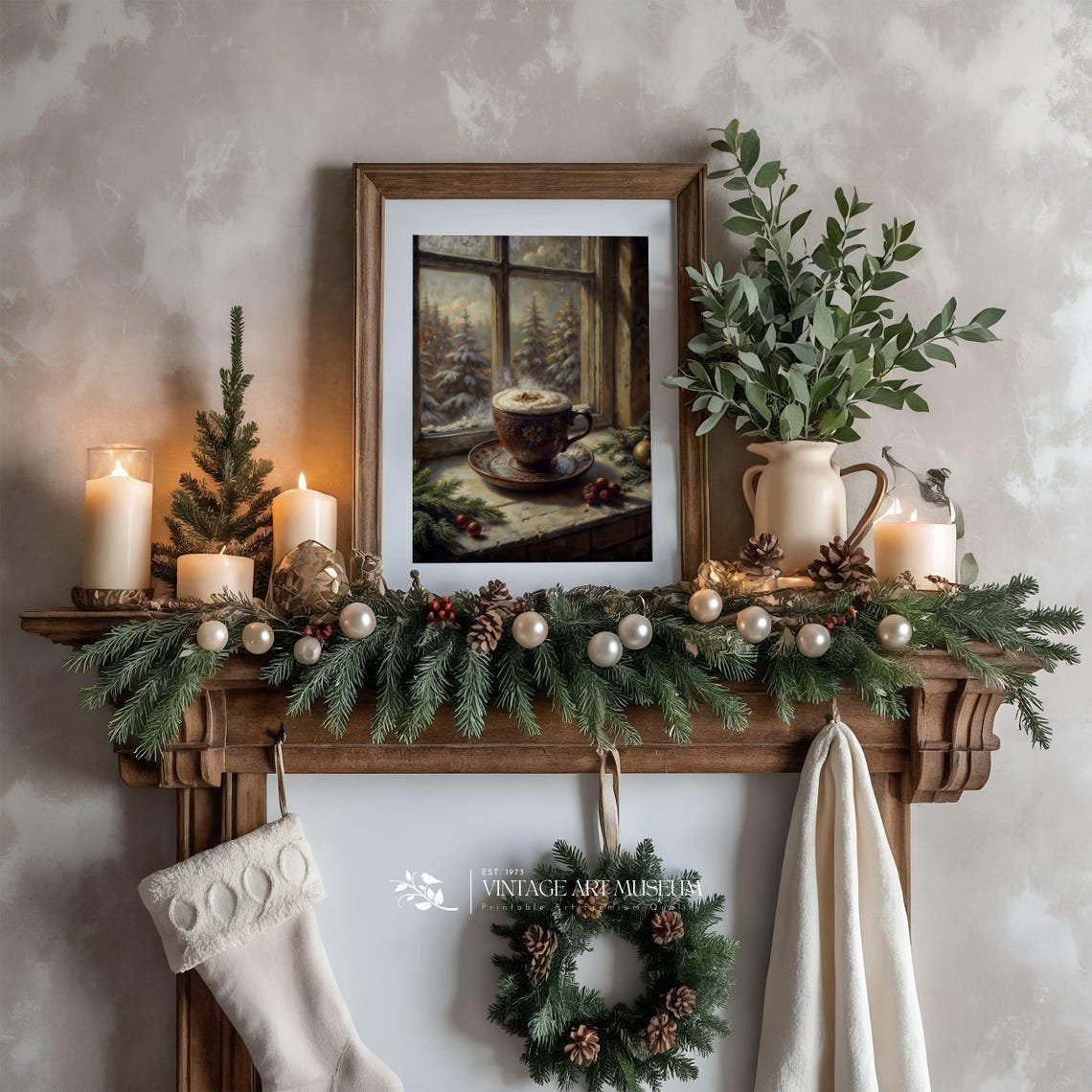 Christmas Cappuccino Cup Winter Window Still Life Kitchen Wall Art - Image 3