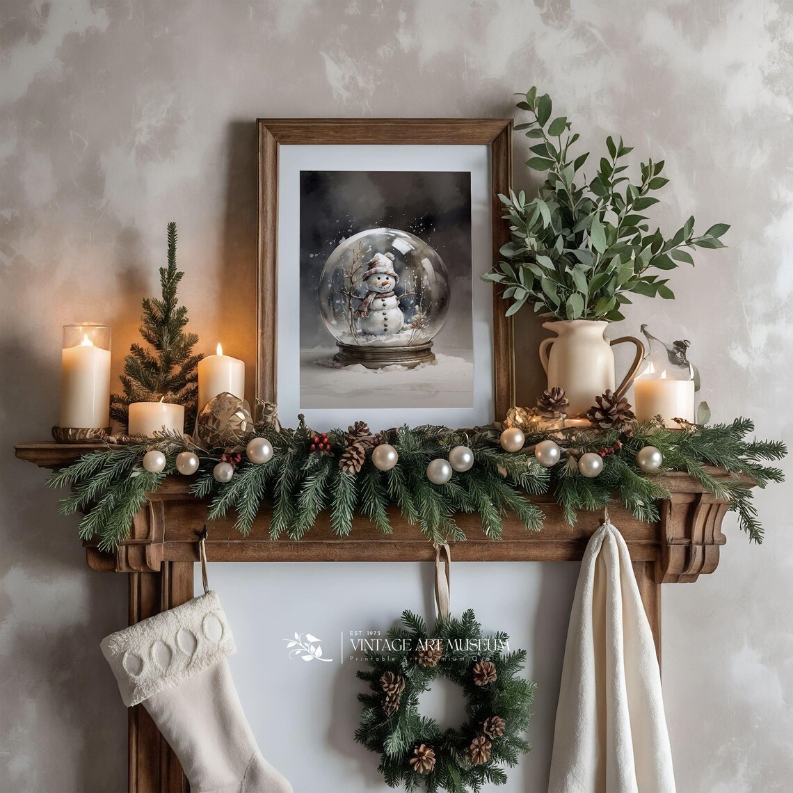 Cute Snowman Snow Globe Christmas Holiday Rustic Farmhouse Wall Art - Image 2