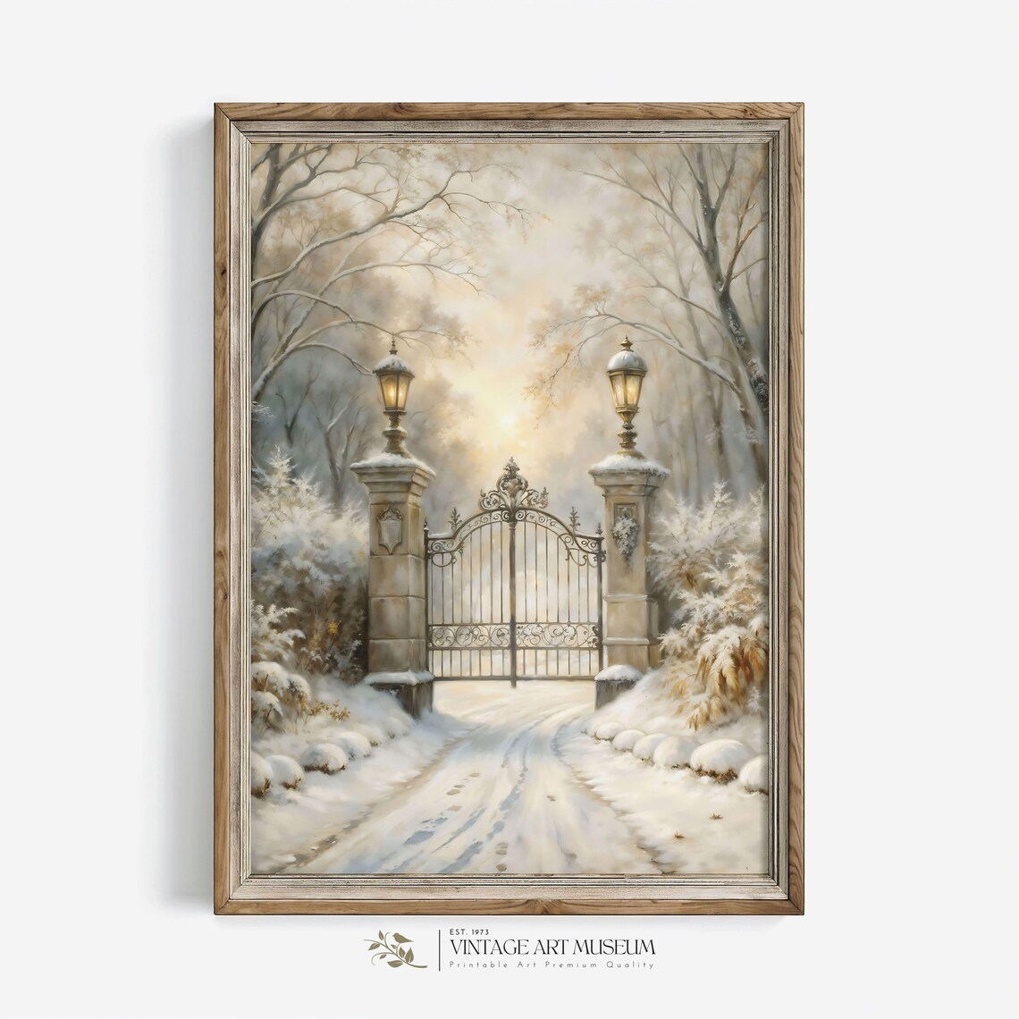 Snowy Winter Gate with Lanterns Vintage Landscape Room Wall Poster - Image 3