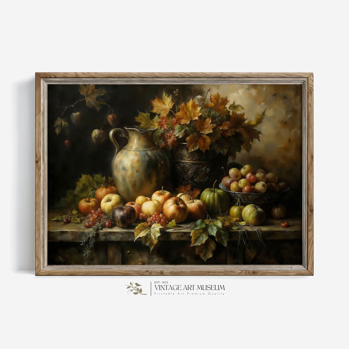 Dark Vintage Fruit Still Life Pumpkin Autumn Harvest Table Poster