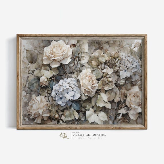 Hydrangea Painting Art Print, Vintage Floral Home Decor