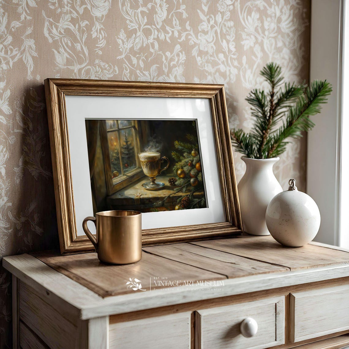 Cozy Christmas Coffee Cup Windowsill Holiday Winter Morning Poster - Image 3