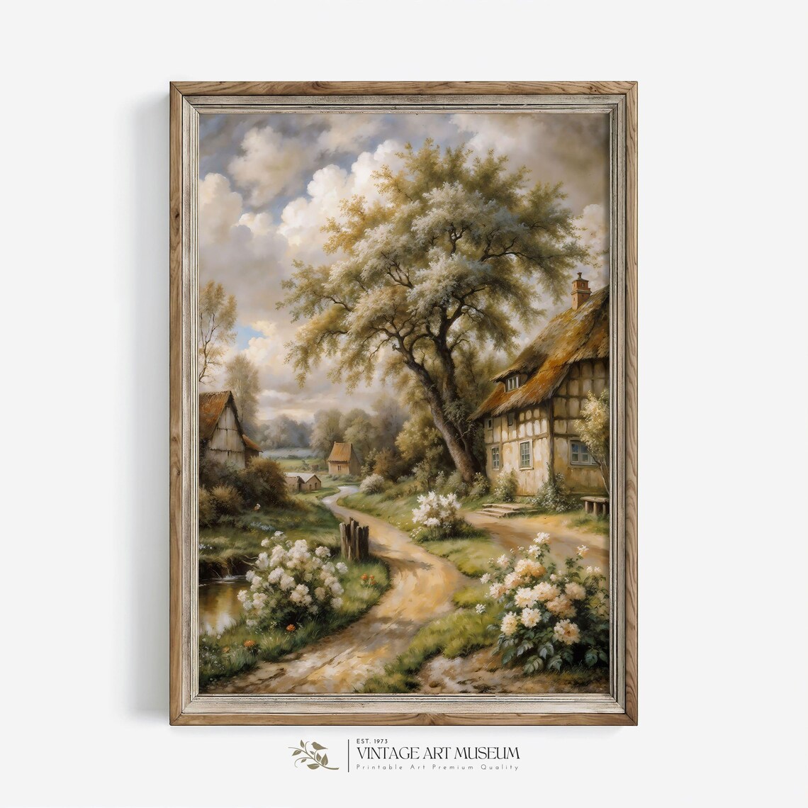 Spring Village Landscape, Vintage Style Art Print