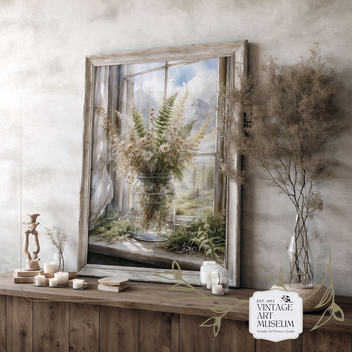 Wildflowers in a Glass Jar, Vintage Floral Art Print - Image 3