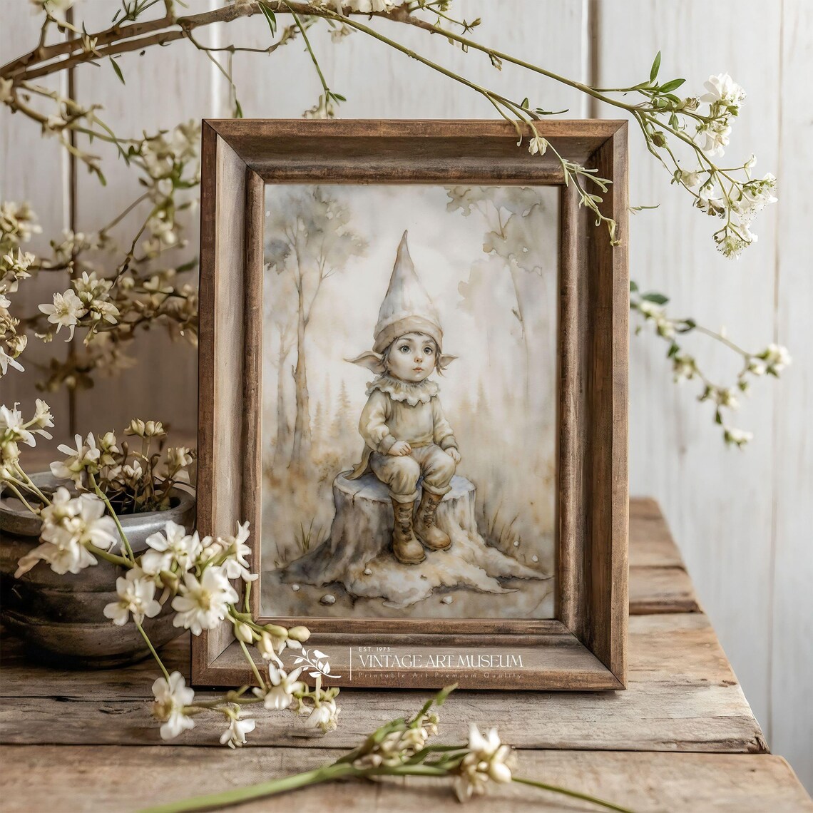 Adorable Baby Gnome Watercolor Nursery Forest Theme Wall Art - Image 3