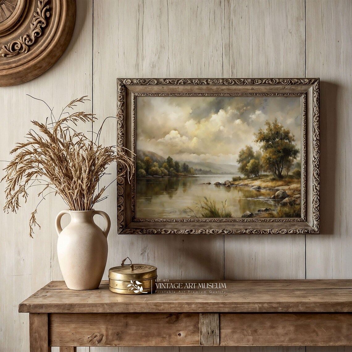 Shore Of A Lake Vintage Style Landscape Art Print - Image 3