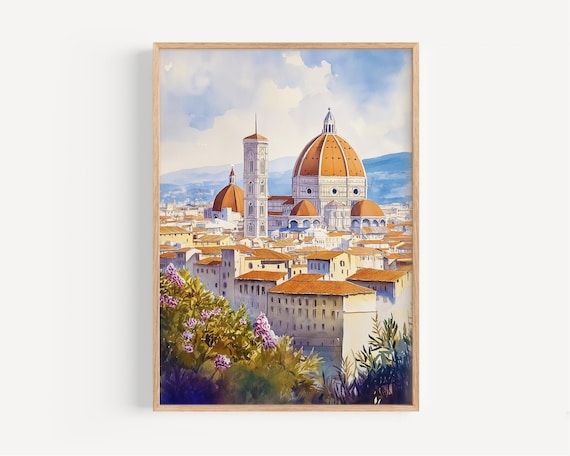 Florence Cathedral Duomo Terracotta Dome Watercolor Skyline Poster