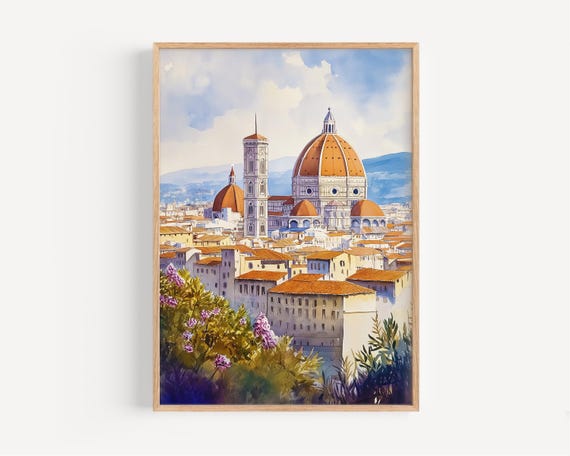 Florence Watercolor Painting Wall Art Print Italy Poster Travel Decor Illustration Home Italian