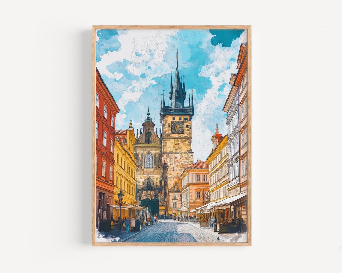 Prague Watercolor Travel Poster, Czechia Art Print