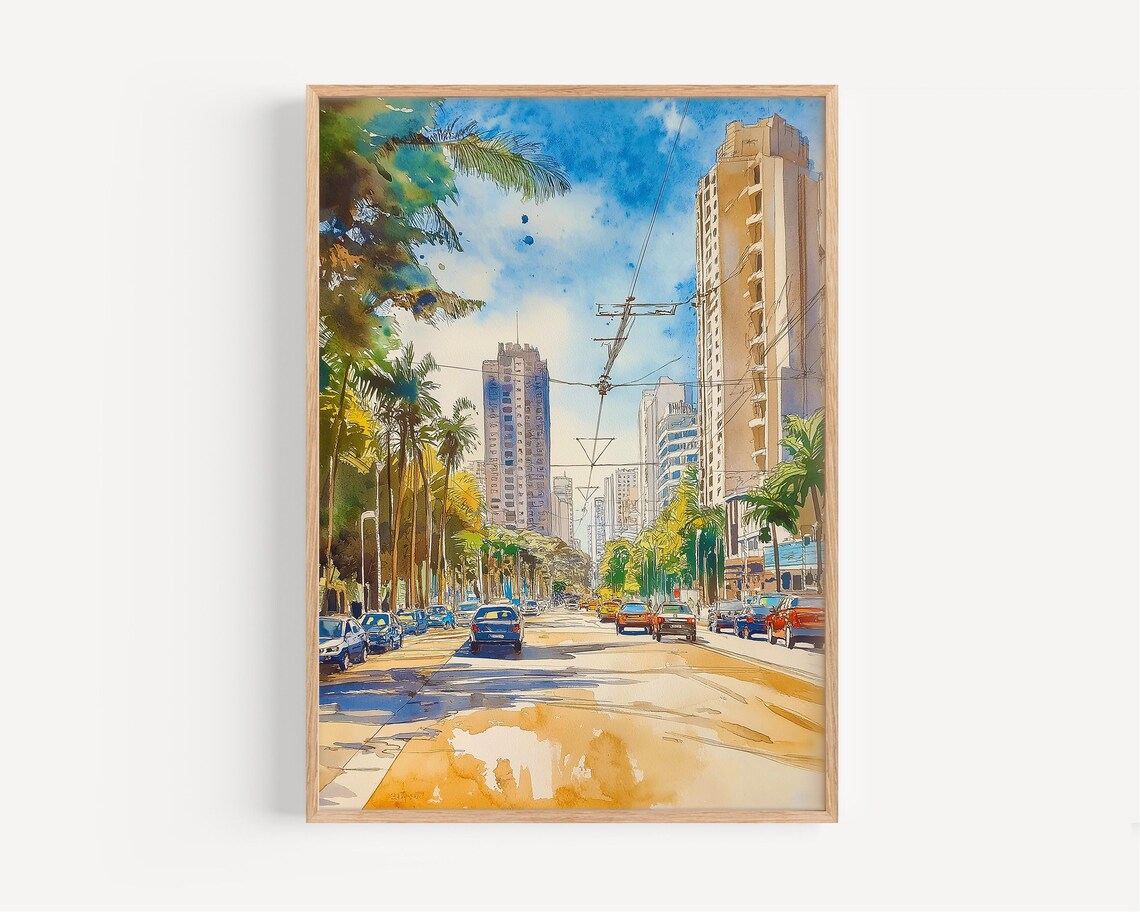 Sao Paulo Watercolor Poster, Travel Decor Illustration