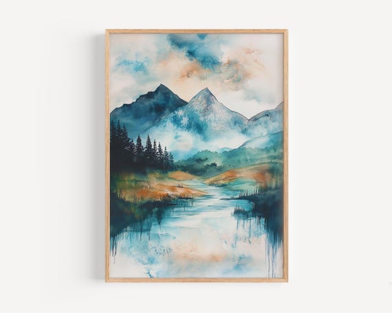 Highlands Watercolor Painting Wall Art Print Scotland Poster Uk Travel Decor Illustration Home