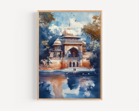 Jaipur Watercolor Painting Wall Art Print Poster India Travel Asia Decor Illustration Home