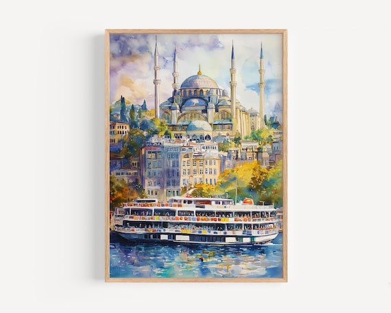 Istanbul Watercolor Art Print, Turkey Travel Poster