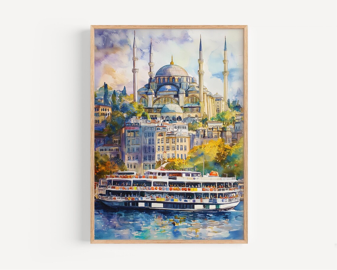 Istanbul Watercolor Art Print, Turkey Travel Poster