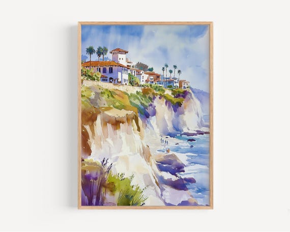 La Jolla Watercolor Painting Wall Art Print San Diego Poster Travel Decor Illustration Home Usa