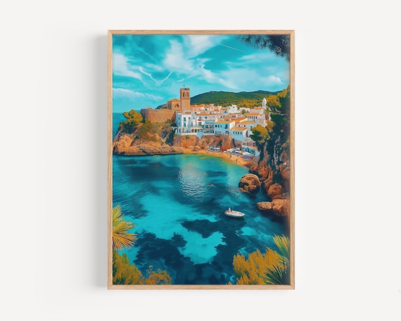 Ibiza Watercolor Painting Travel Poster, Spain