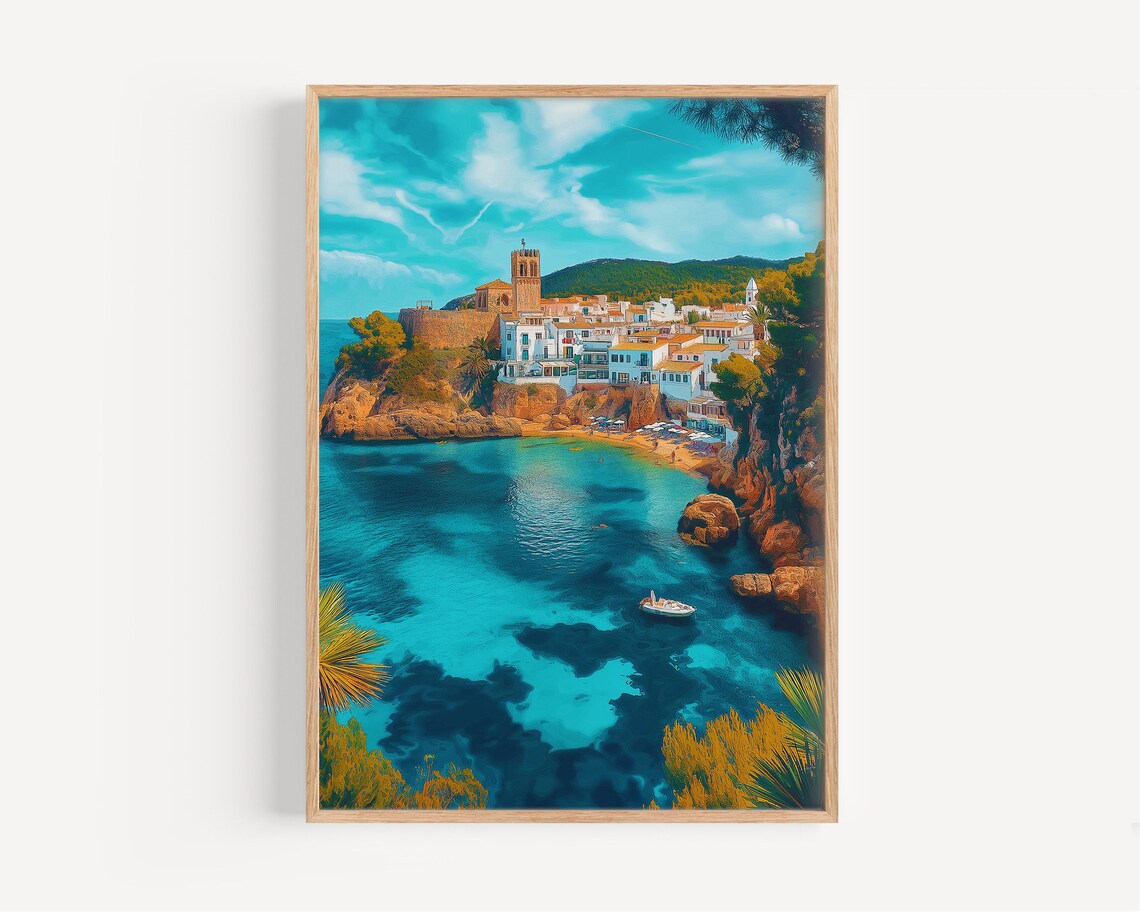 Ibiza Watercolor Painting Travel Poster, Spain
