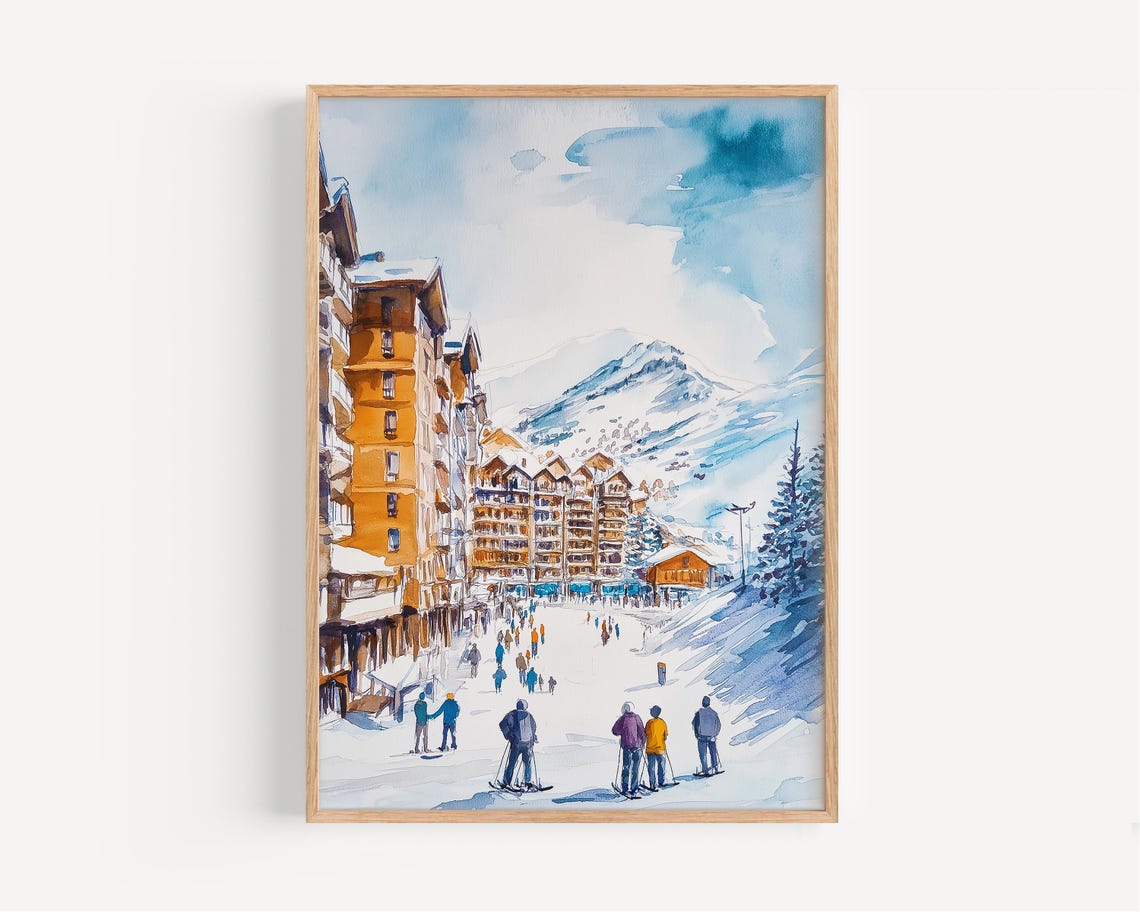 Avoriaz Watercolor Painting France Wall Art French Travel Print Skiing Poster Decor Birthdaywedding Present Christmas