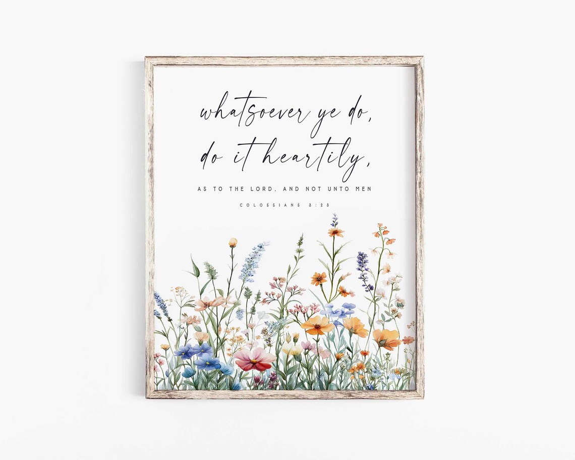 Colossians 3:23 Wildflower Meadow Watercolor Scripture Poster - Image 2