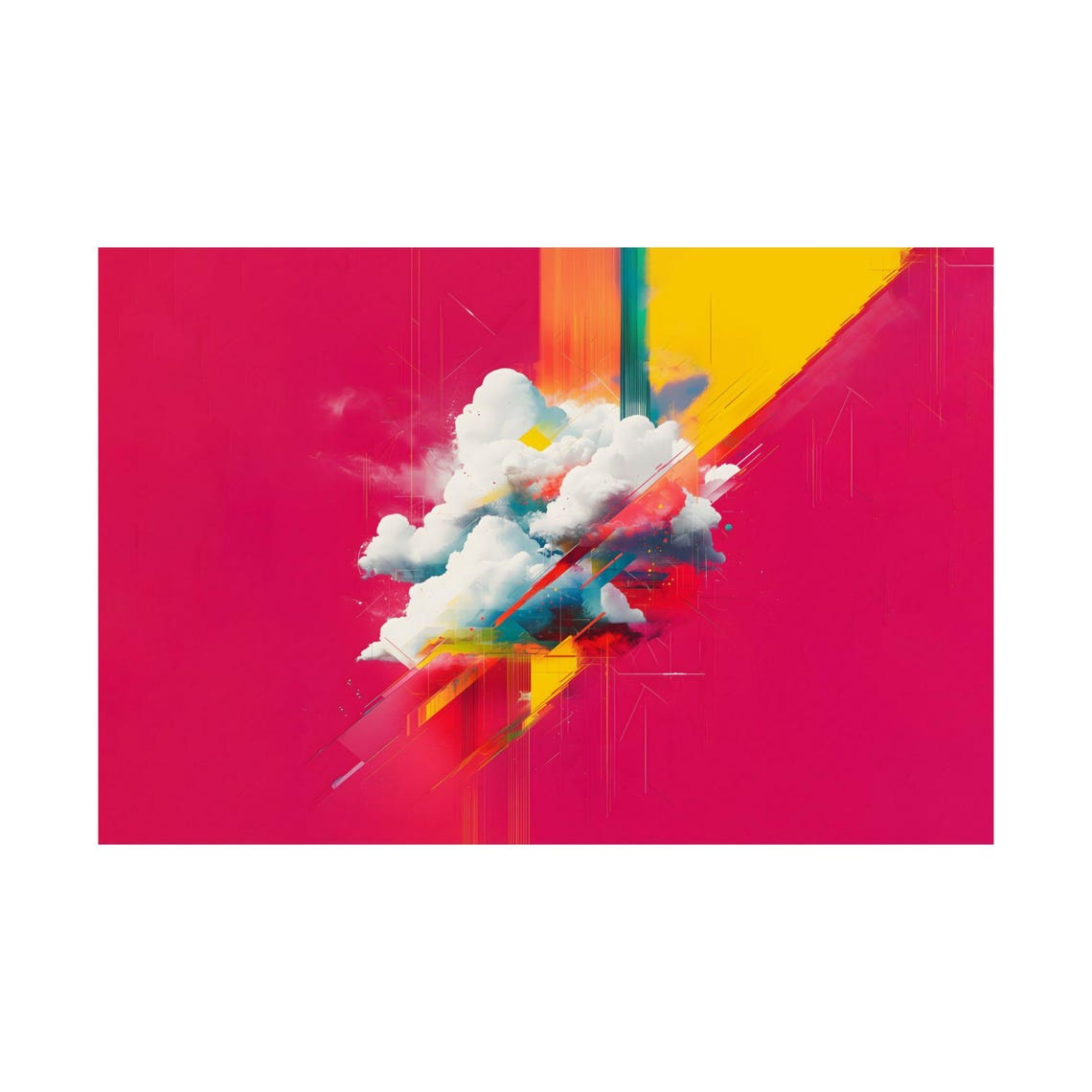 Dreamy Cloud Explosion Abstract Pink and Yellow Geometric Art Poster - Image 3