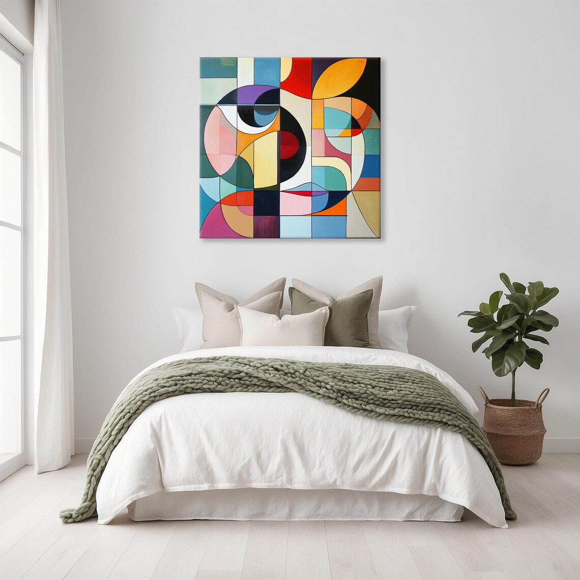 Geometric Abstract Face of Colorful Arcs in Modern Art Poster