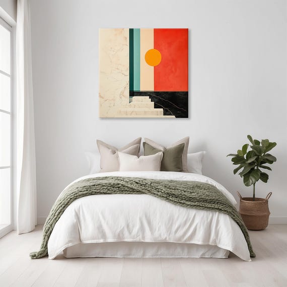Minimalist Deco Sun Print Stairs Landscape Modern Painting Fantasy Nature Rustic Wall Print Airbnb Art Wall Decor