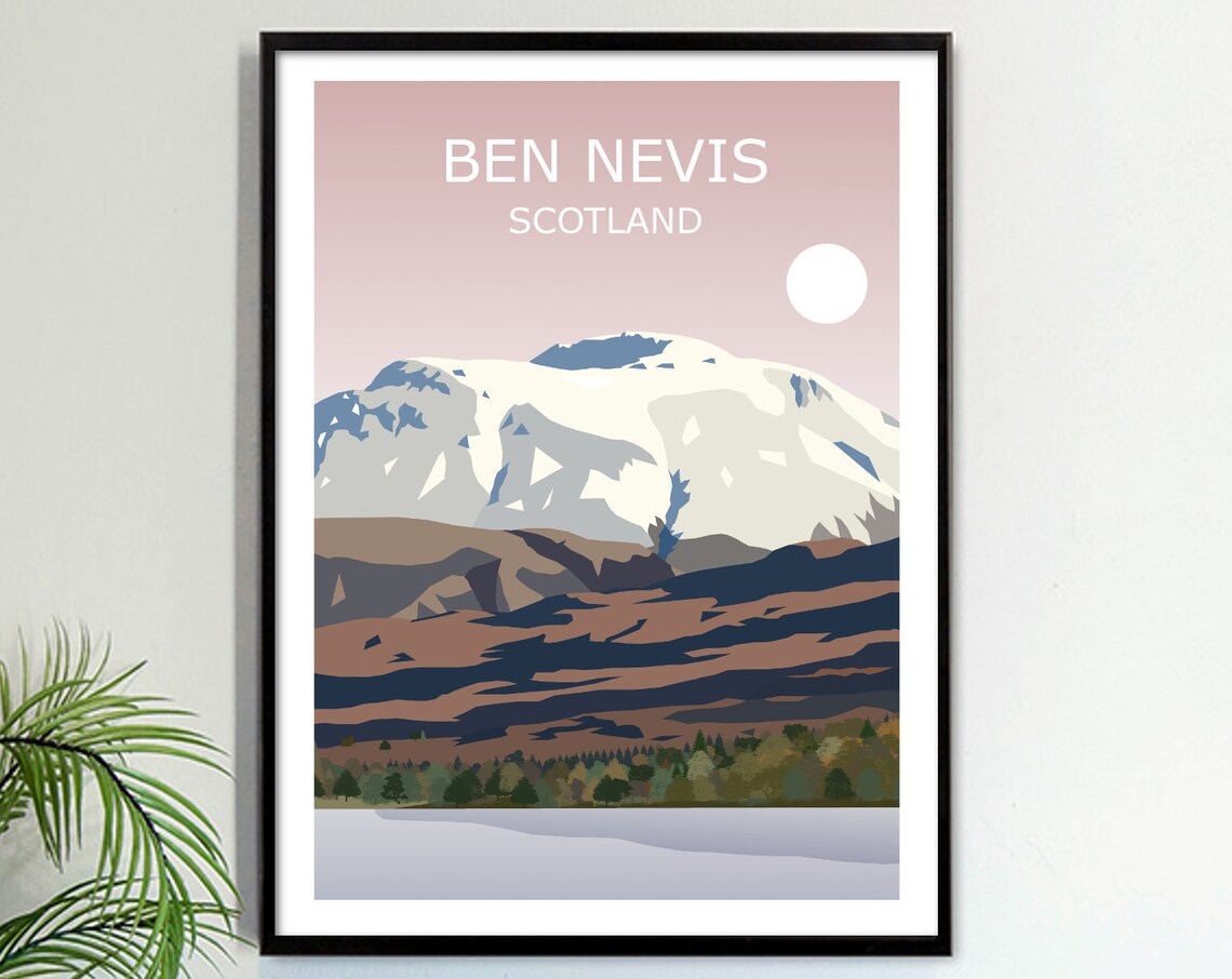 Ben Nevis Travel Poster, Grampian Mountains Landscape