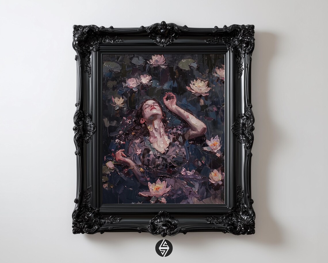 Ophelia Waterlilies Dark Romanticism Floral Bath Gothic Painting Poster