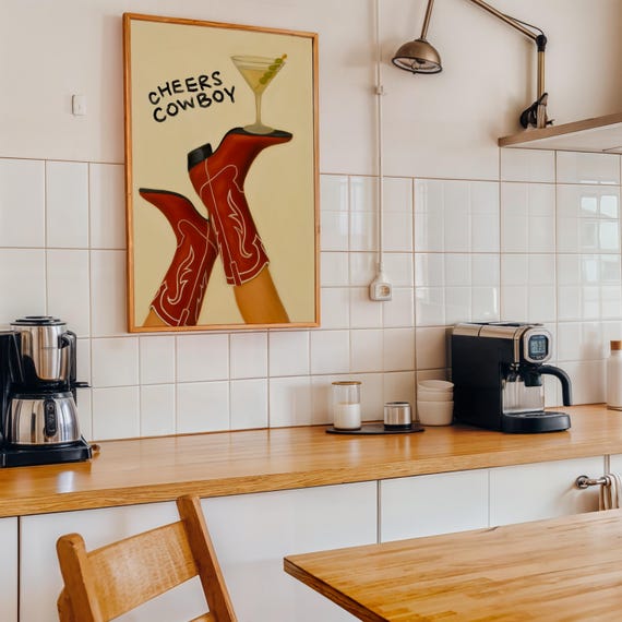Cheers Cowboy Print, Western Retro Kitchen Poster