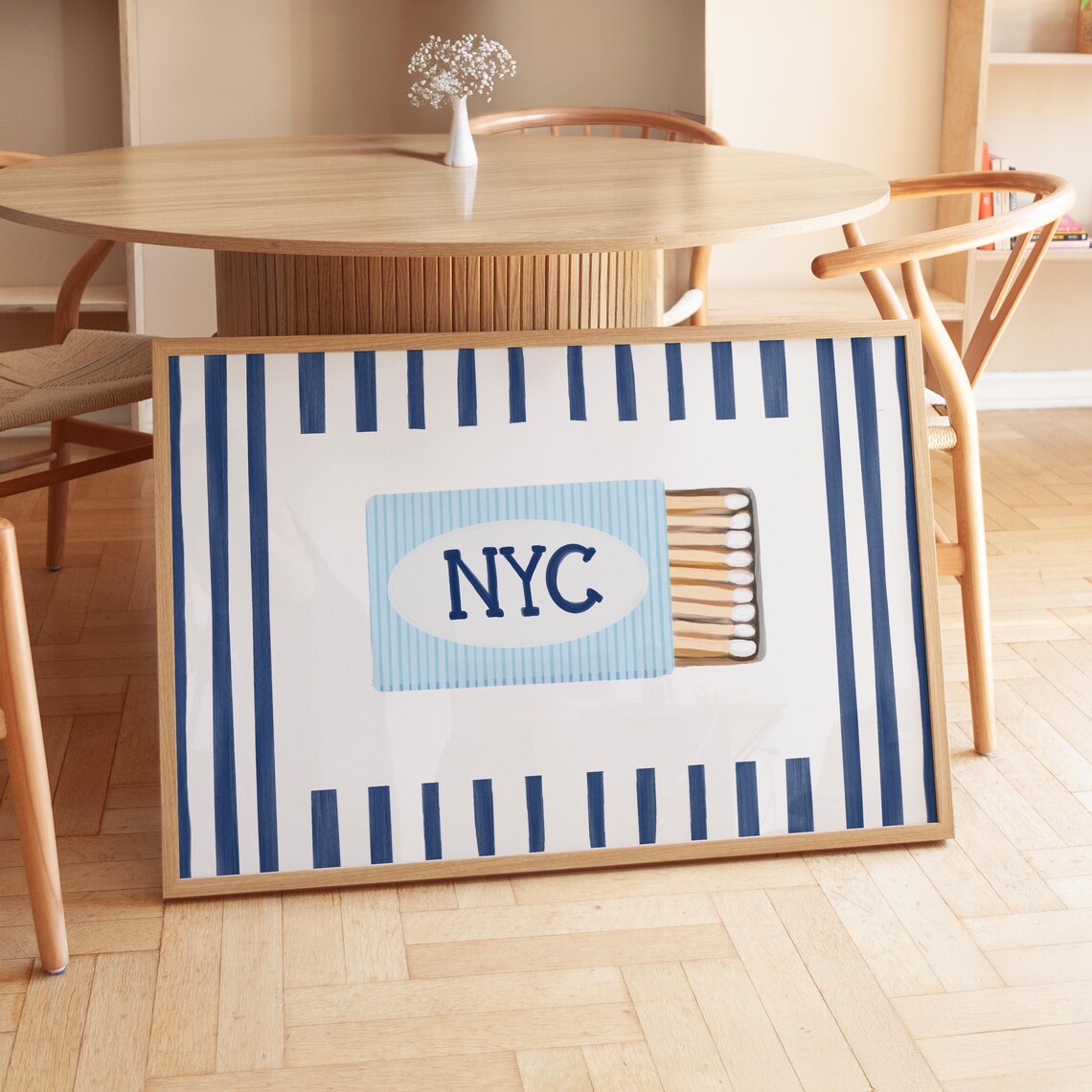 NYC Matchbook Blue Striped Preppy New York City Decor Poster
