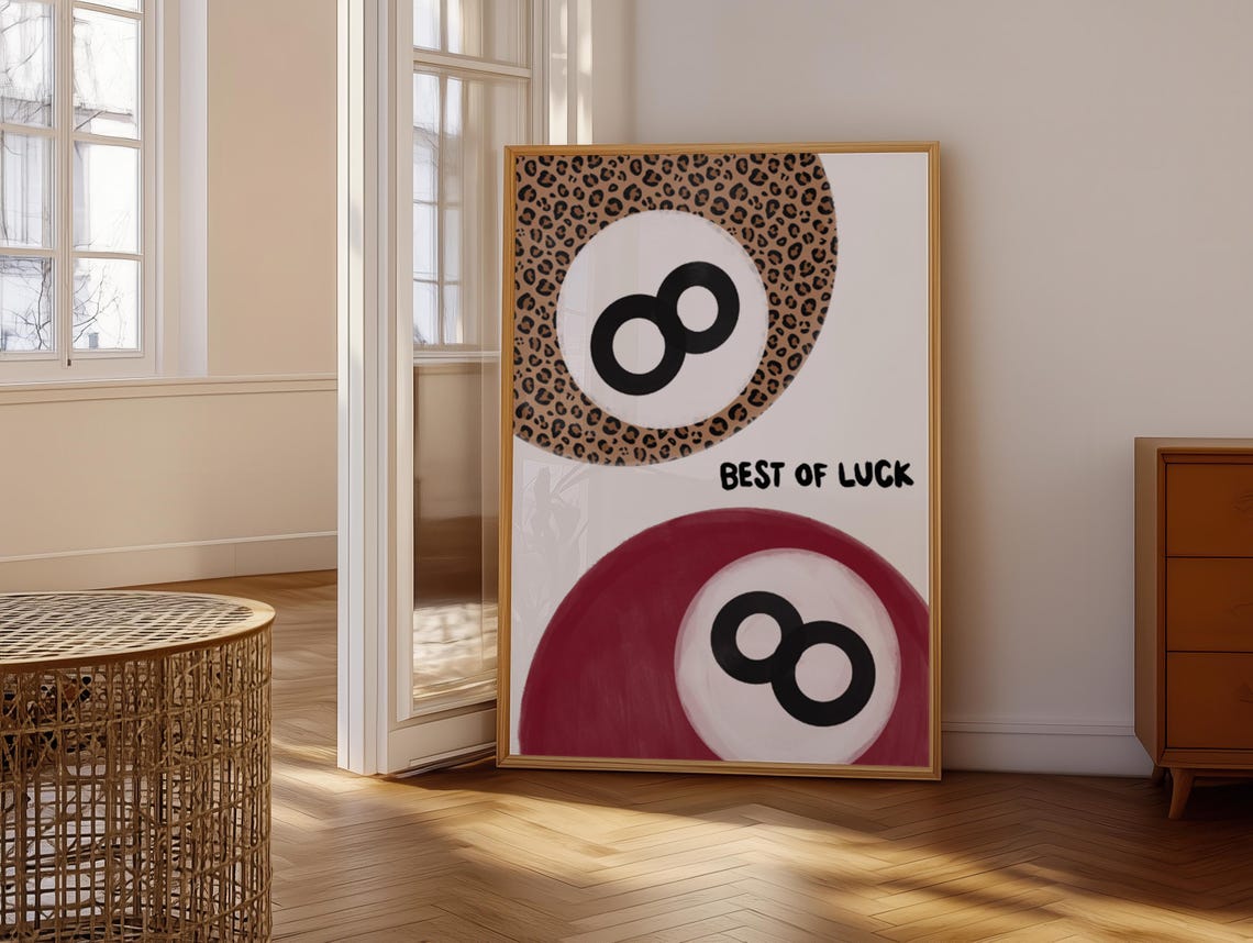 Best Of Luck Leopard 8 Ball Billiards Fun Playful Wall Poster
