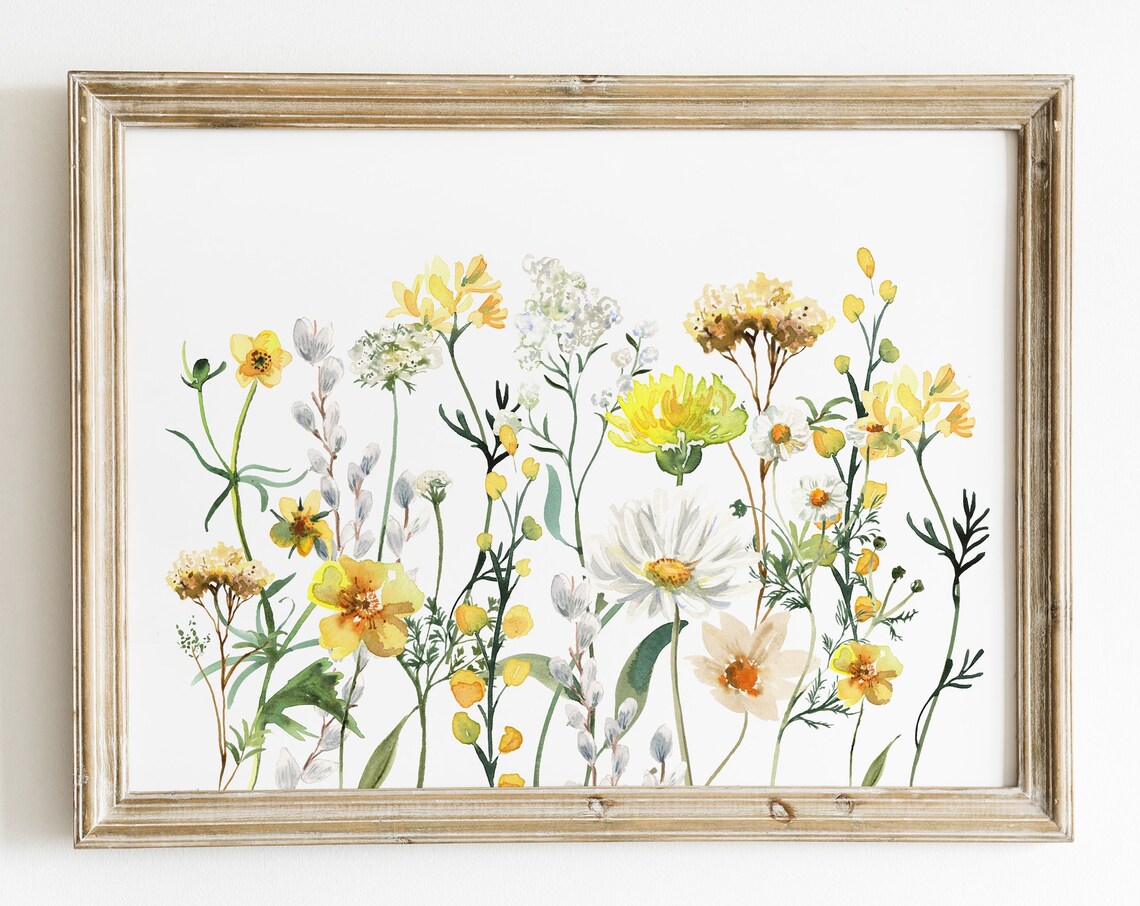 Yellow and White Wildflowers Watercolor Spring Botanical Art Print - Image 3
