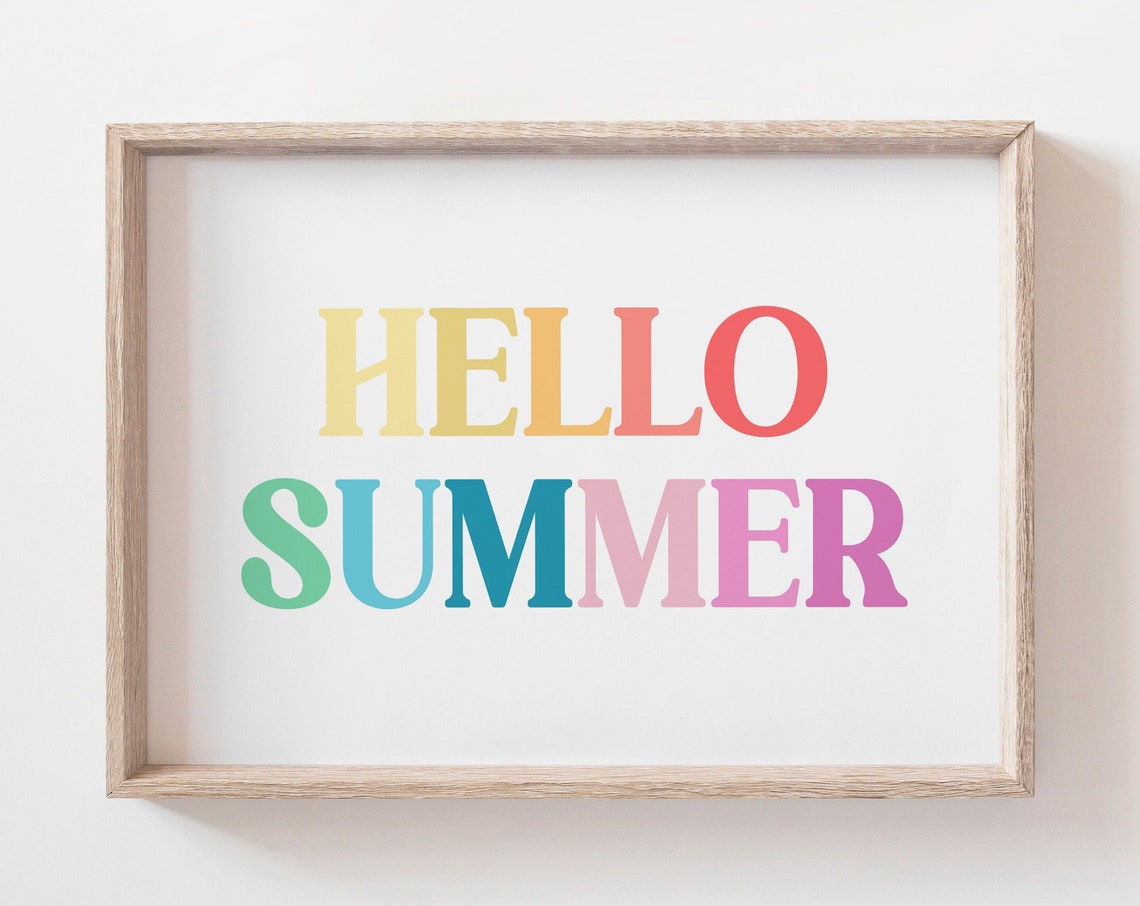 Hello Summer Rainbow Typography Poster Bright Summer Decor Art - Image 2