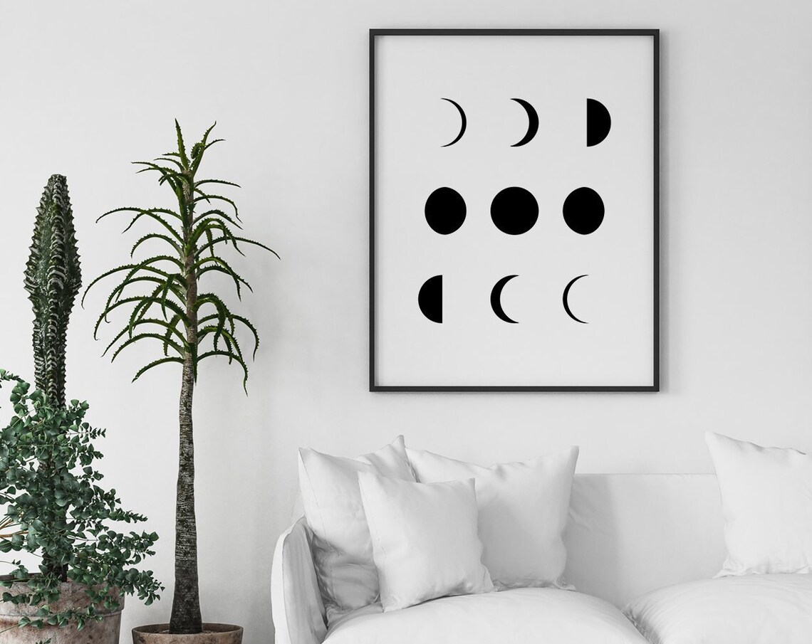Moon Phases Black and White Minimalist Lunar Cycle Astronomy Poster - Image 2